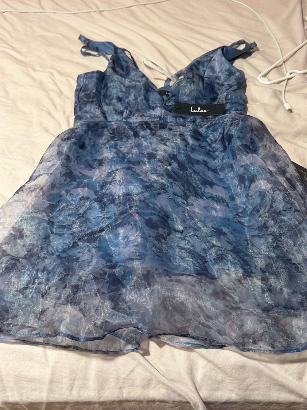 Lulu's Blue Floral Girls' Party Dress with Spaghetti Straps
